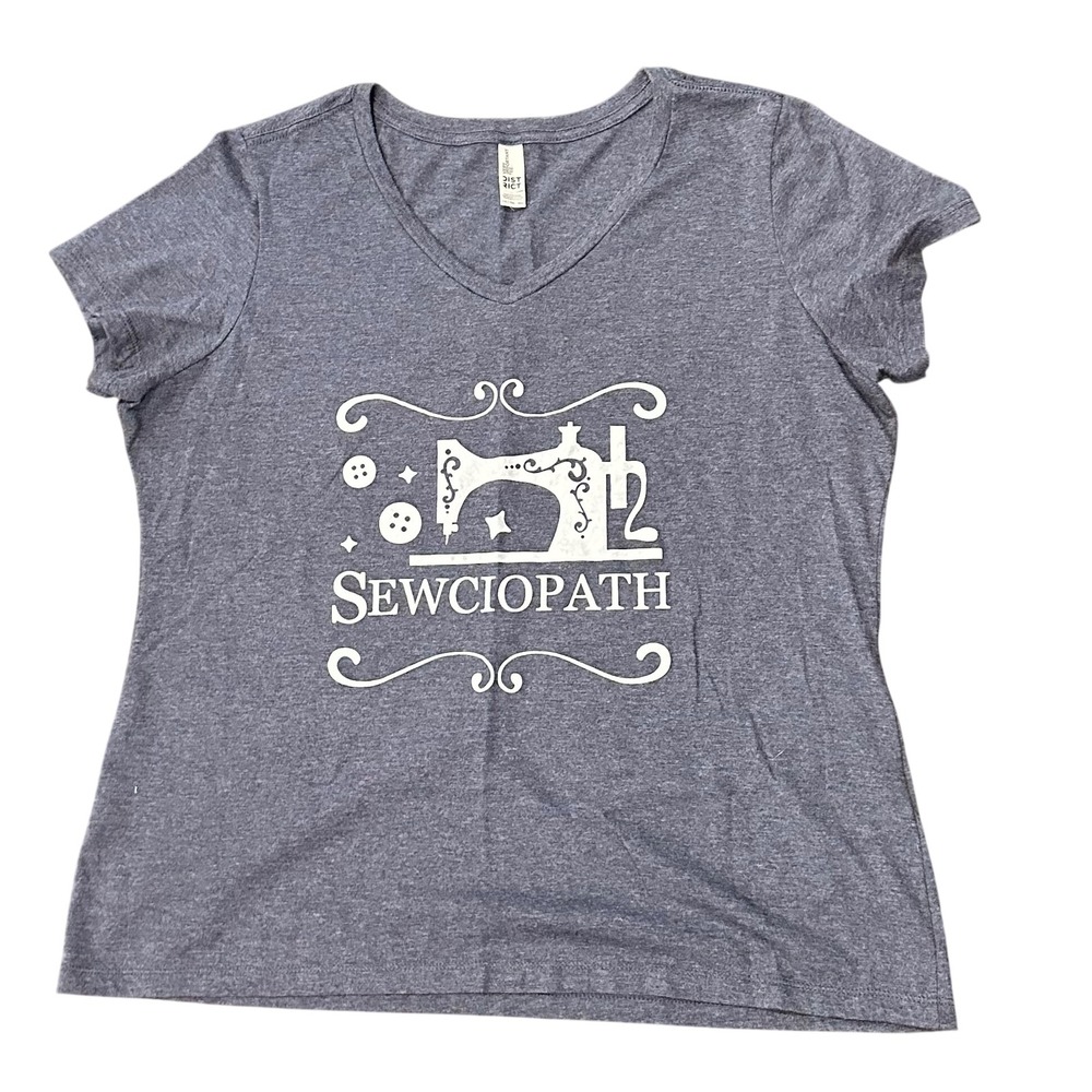 District Sewciopath Sewing Graphic T-Shirt Womens XXL Heather Grey V-Neck Tee